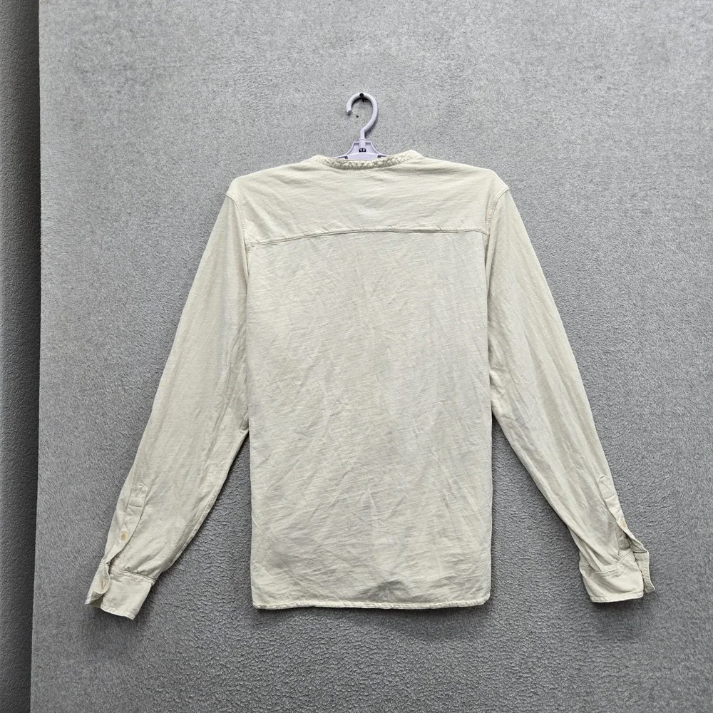 Lucky Brand Men Button Up Shirt XL Beige Logo Long Sleeve Blade Collar